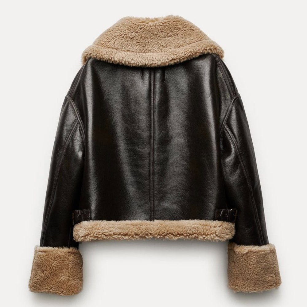 ZARA Women's Double Faced Biker Jacket(Brown, US M, L, XL / EUR M, L, XL) - Picture 6 of 15